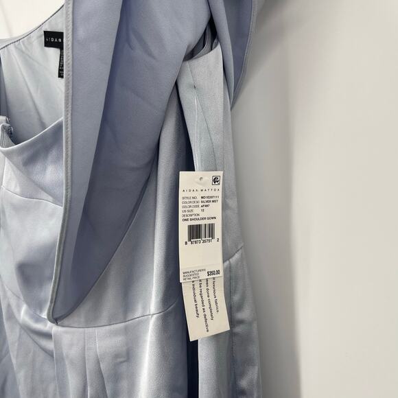 Aidan Mattox Crepe Satin One Shoulder Evening Gown Women's Size 12 Silver Mist - Picture 6 of 8